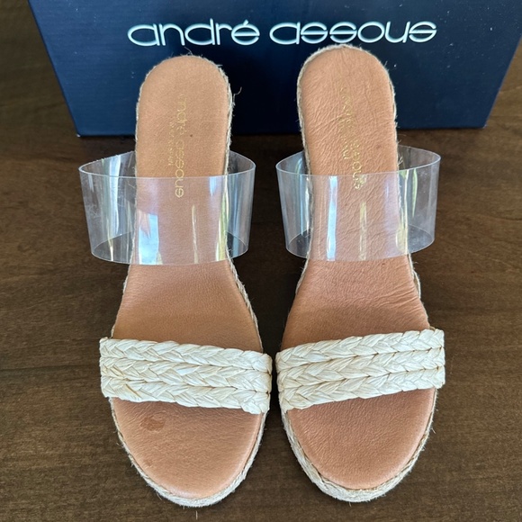 André Assous Anfisa Espadrille Clear Wedge Raffia Sandals Shoes Size 7 / 8 NEW - Picture 1 of 8